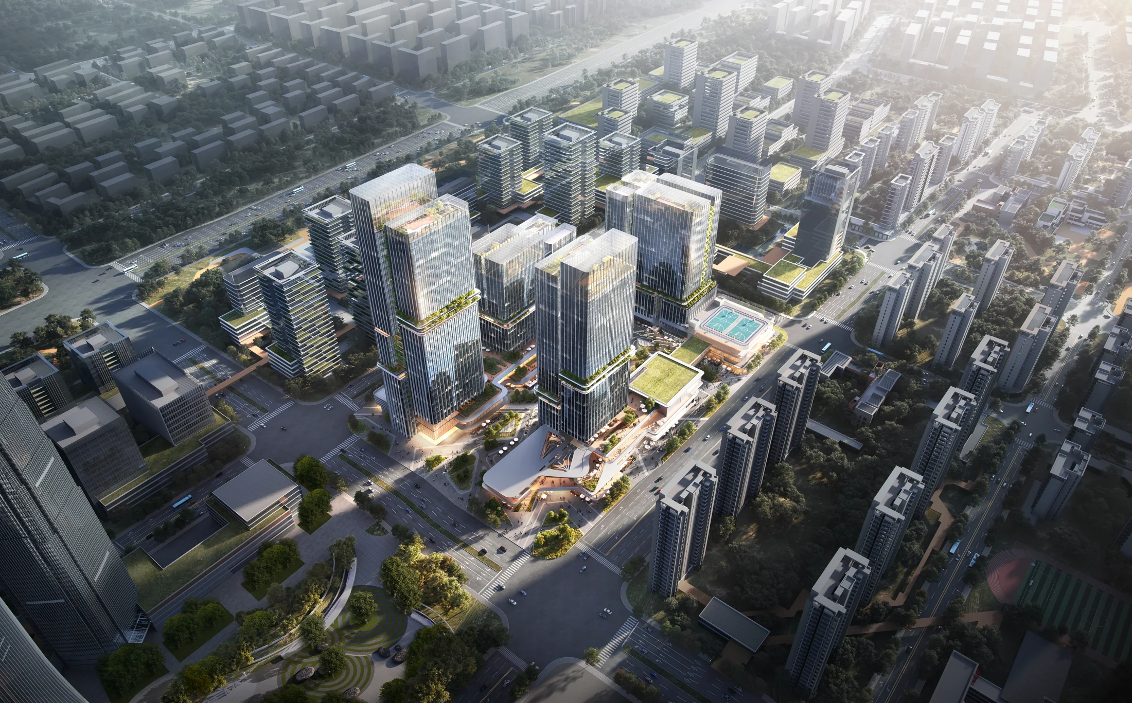 Aerial architectural rendering